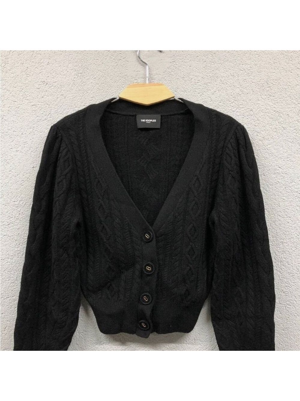 The Kooples Black Cable Knit Crop Cardigan Button-Up Cardigan size 2 Small
